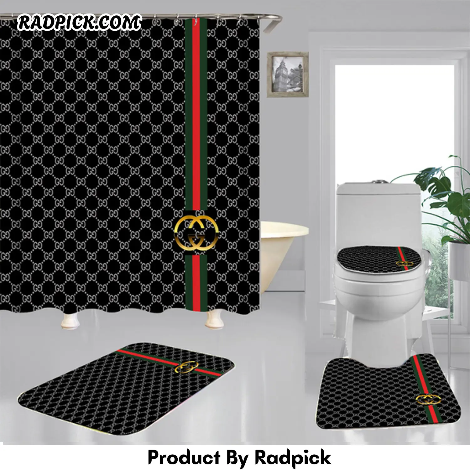 Gucci gc shower curtain waterproof luxury bath mat sets v3  rp387758